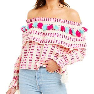 Tessora  Off Shoulder Pink Tassel Shirt